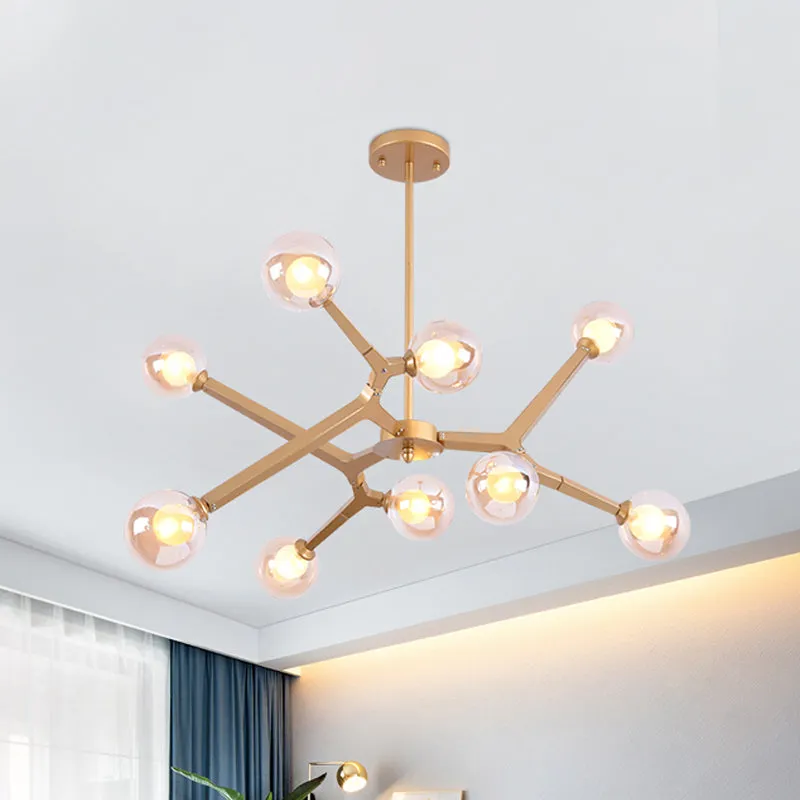 5/9 Light Glass Bubble Ceiling Chandelier - Simple Style Luminaire in Black/Gold