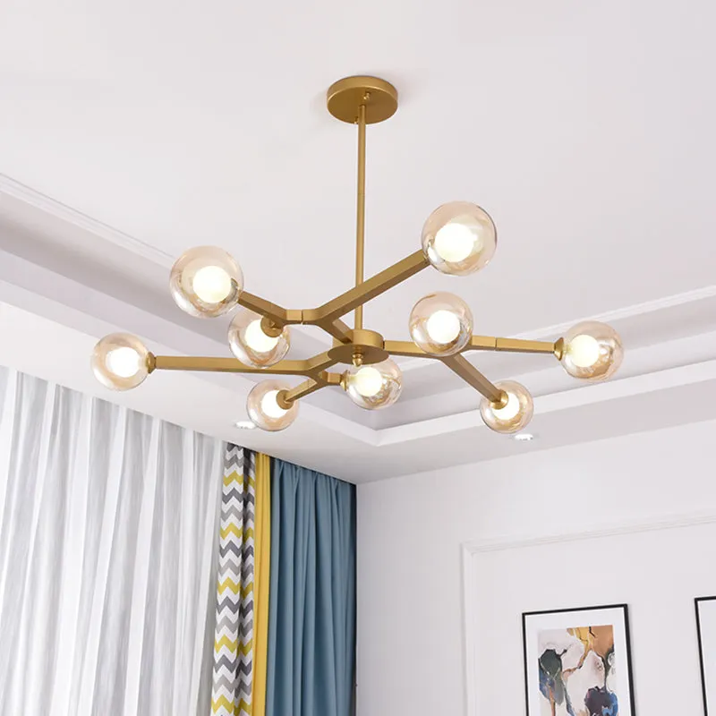 5/9 Light Glass Bubble Ceiling Chandelier - Simple Style Luminaire in Black/Gold