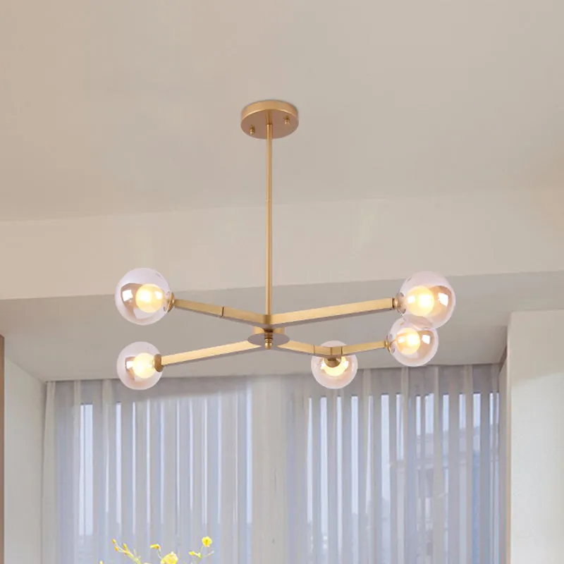 5/9 Light Glass Bubble Ceiling Chandelier - Simple Style Luminaire in Black/Gold