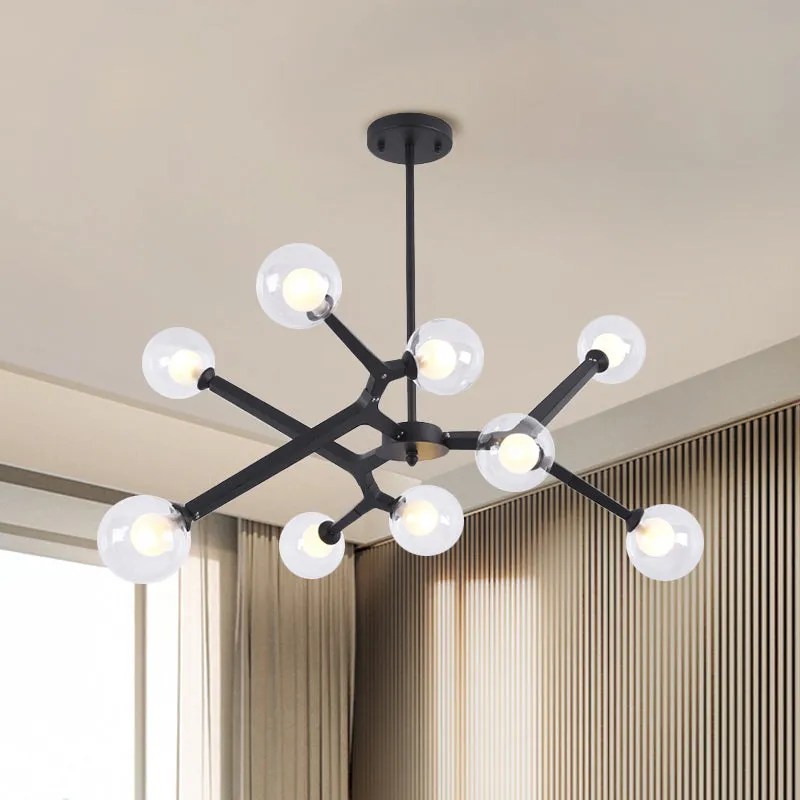 5/9 Light Glass Bubble Ceiling Chandelier - Simple Style Luminaire in Black/Gold