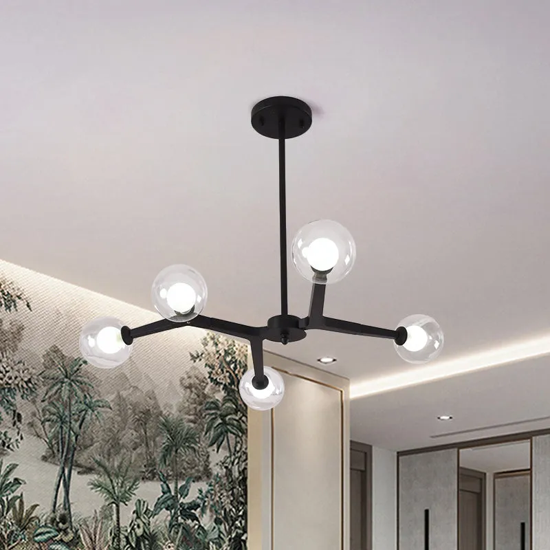 5/9 Light Glass Bubble Ceiling Chandelier - Simple Style Luminaire in Black/Gold