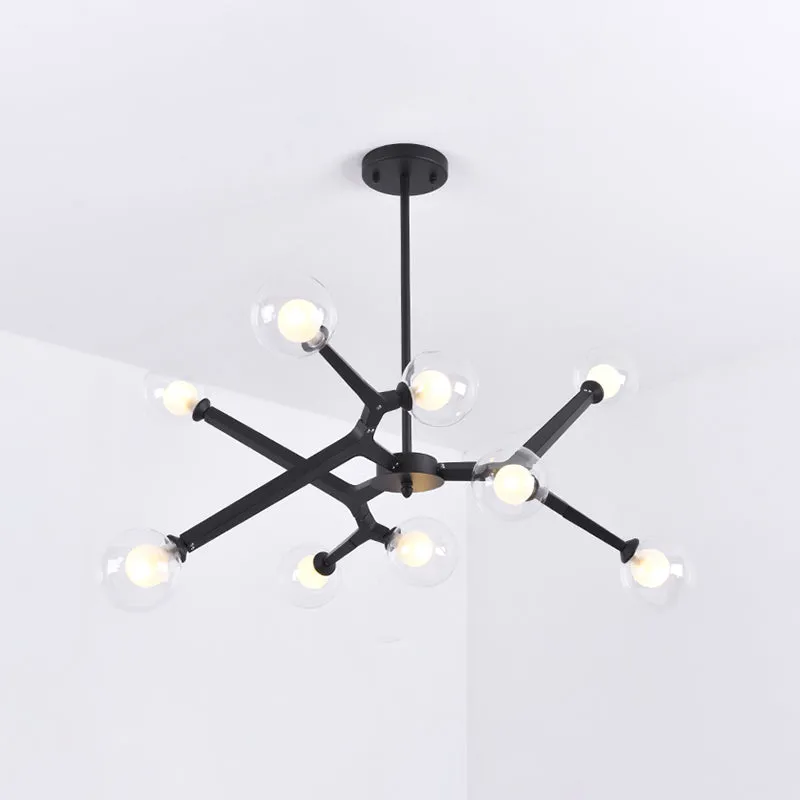 5/9 Light Glass Bubble Ceiling Chandelier - Simple Style Luminaire in Black/Gold