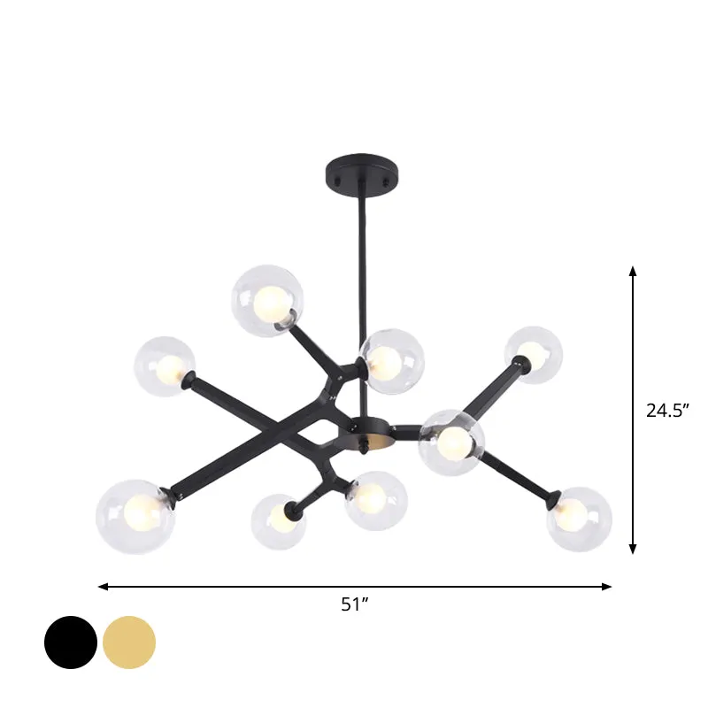 5/9 Light Glass Bubble Ceiling Chandelier - Simple Style Luminaire in Black/Gold