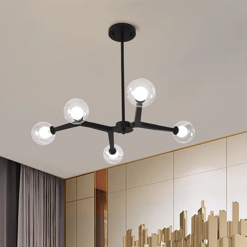 5/9 Light Glass Bubble Ceiling Chandelier - Simple Style Luminaire in Black/Gold