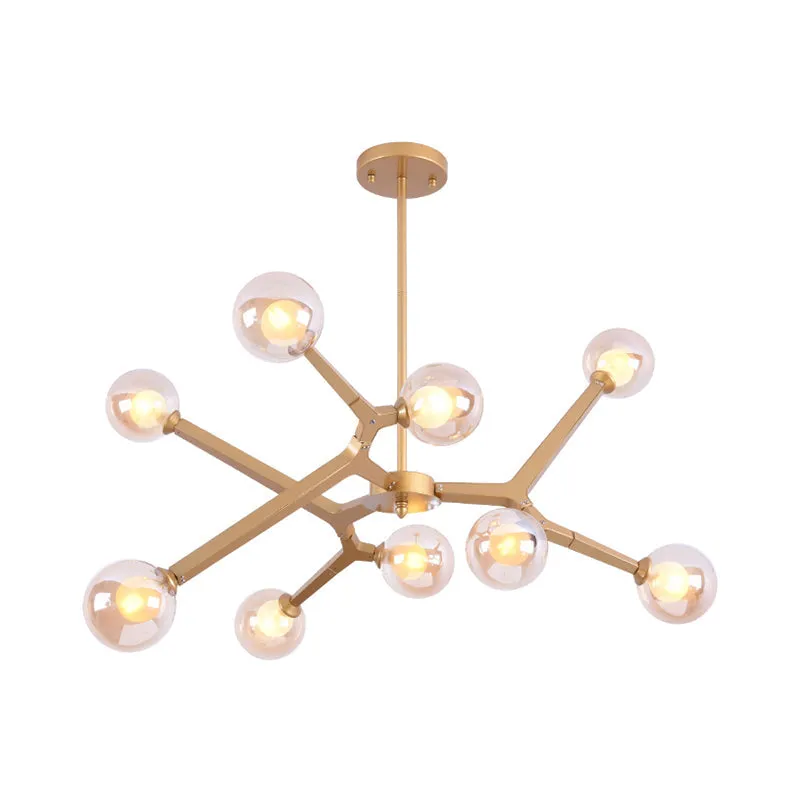 5/9 Light Glass Bubble Ceiling Chandelier - Simple Style Luminaire in Black/Gold
