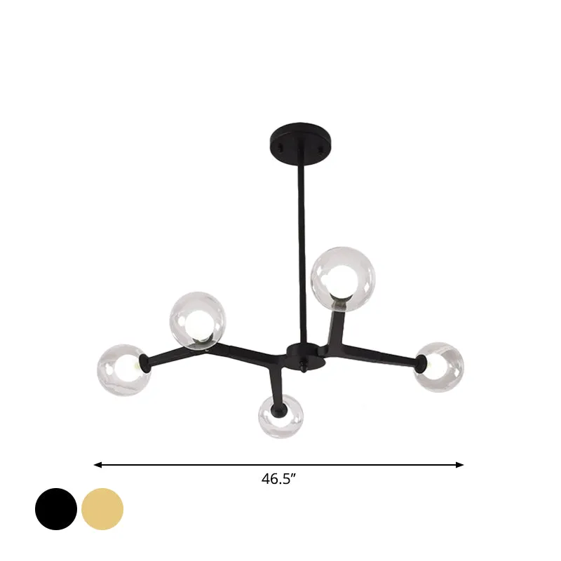 5/9 Light Glass Bubble Ceiling Chandelier - Simple Style Luminaire in Black/Gold