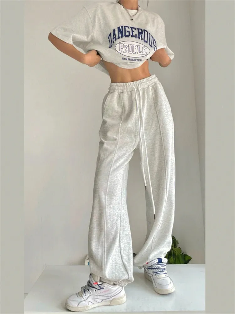 Baggy Joggers Sweatpants Women Gray Wide Leg Track Pants Oversized Kpop Baggy Sports Trousers