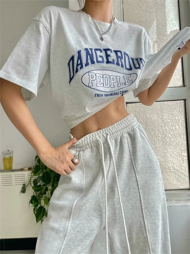 Baggy Joggers Sweatpants Women Gray Wide Leg Track Pants Oversized Kpop Baggy Sports Trousers
