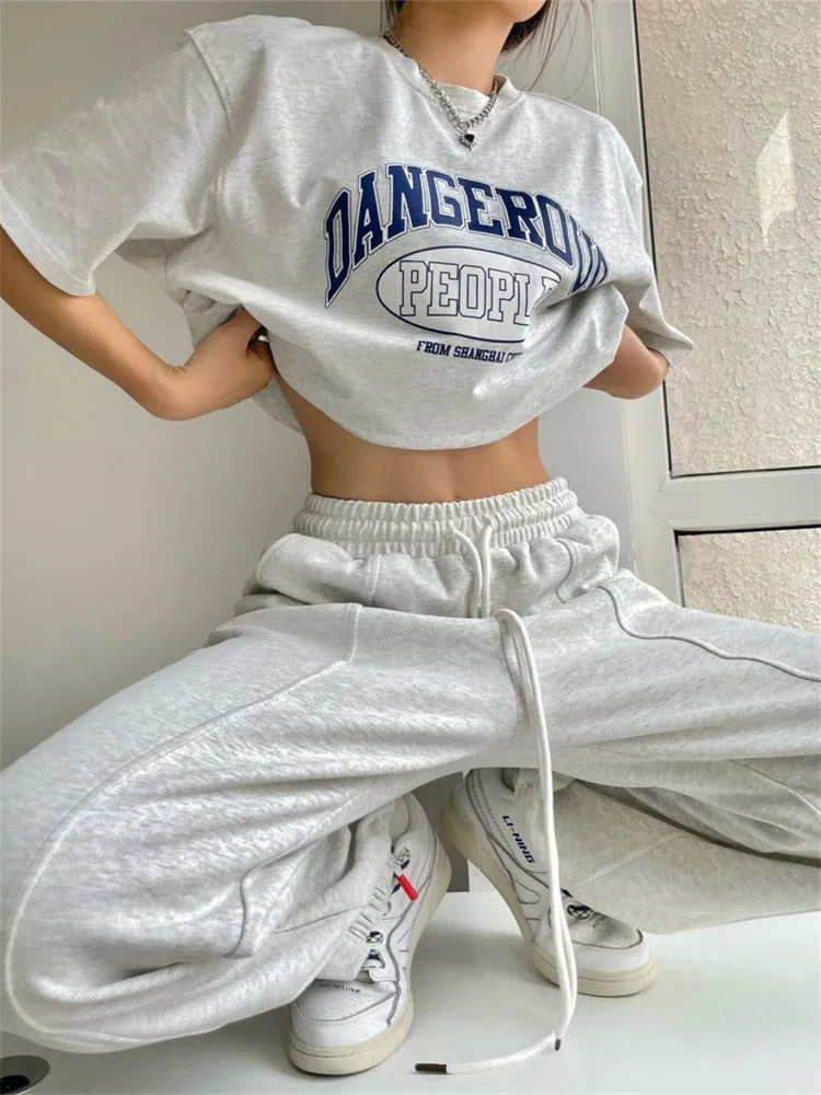 Baggy Joggers Sweatpants Women Gray Wide Leg Track Pants Oversized Kpop Baggy Sports Trousers