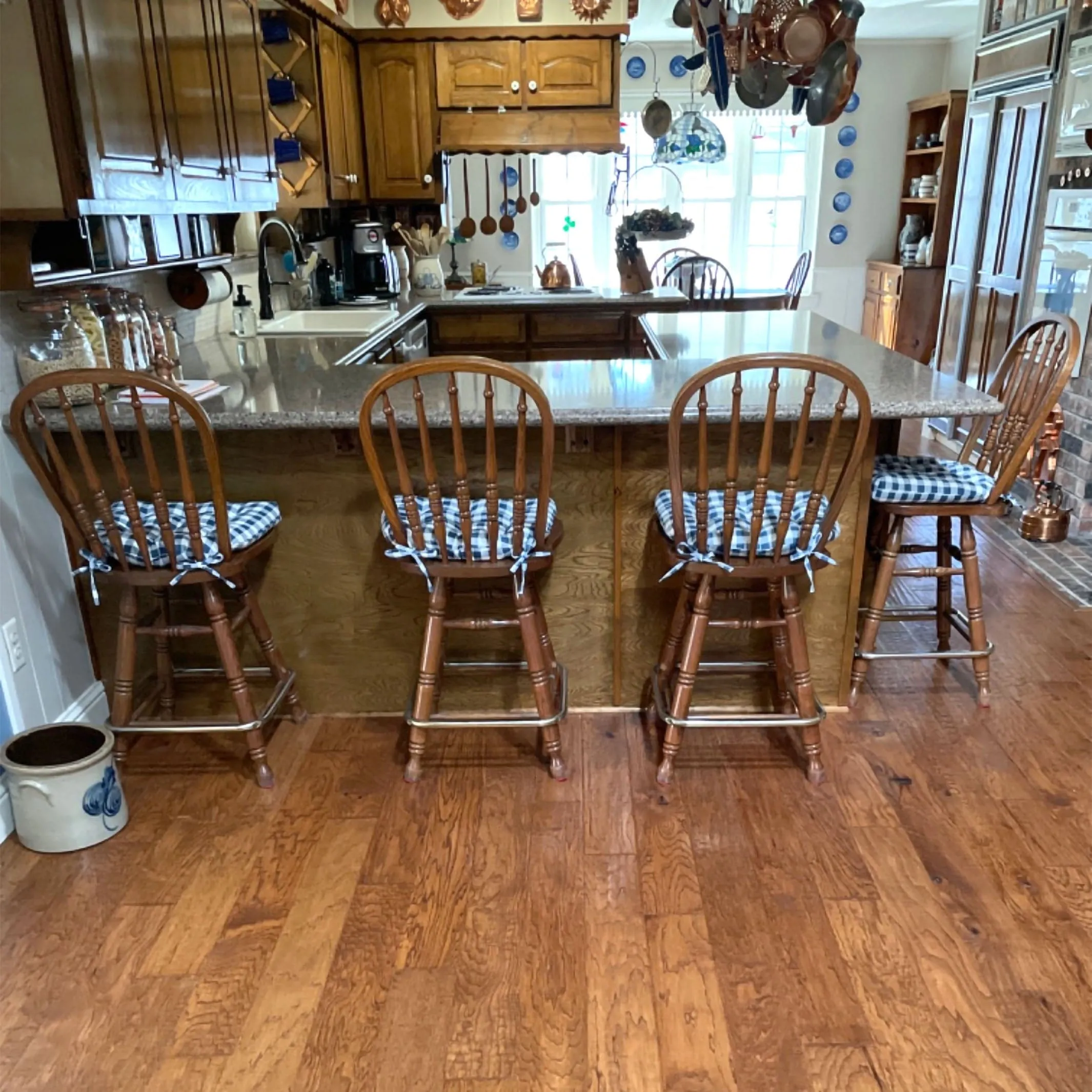 Bargain Bin | Classic Check Navy Blue Dining Chair Pads - Latex Foam Fill, Reversible - Made in USA | Condition C2 - Pin Holes | Non-Returnable