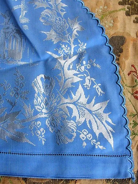 BEAUTIFUL Vintage Tea Cozy Scottish Thistles Design Lovely Blue Damask Linen Tea Cosy Vintage Tea Time Linens Collectable Tea Cosies