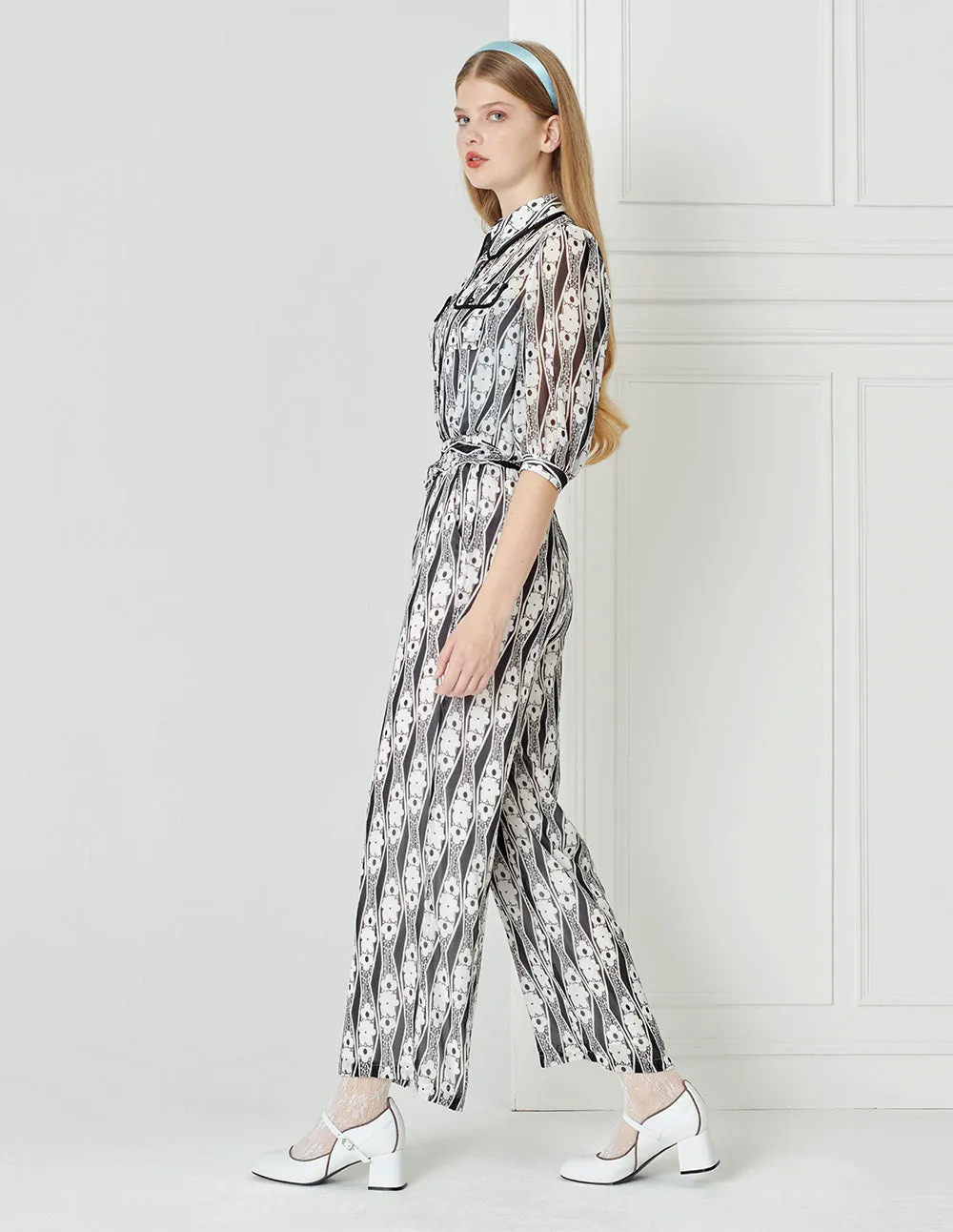 BORA AKSU Elastic Waist Printed Wide-Leg Trousers