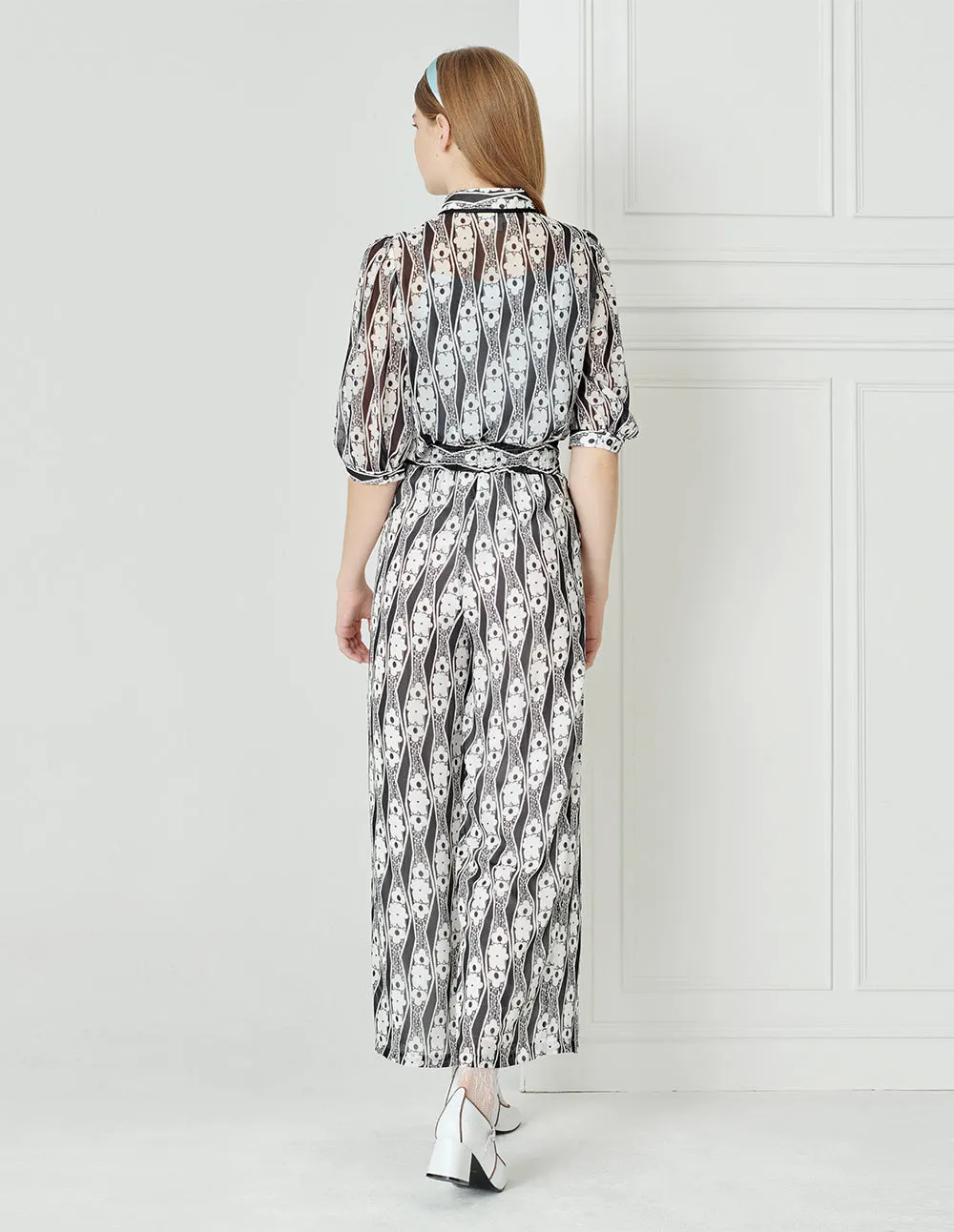 BORA AKSU Elastic Waist Printed Wide-Leg Trousers