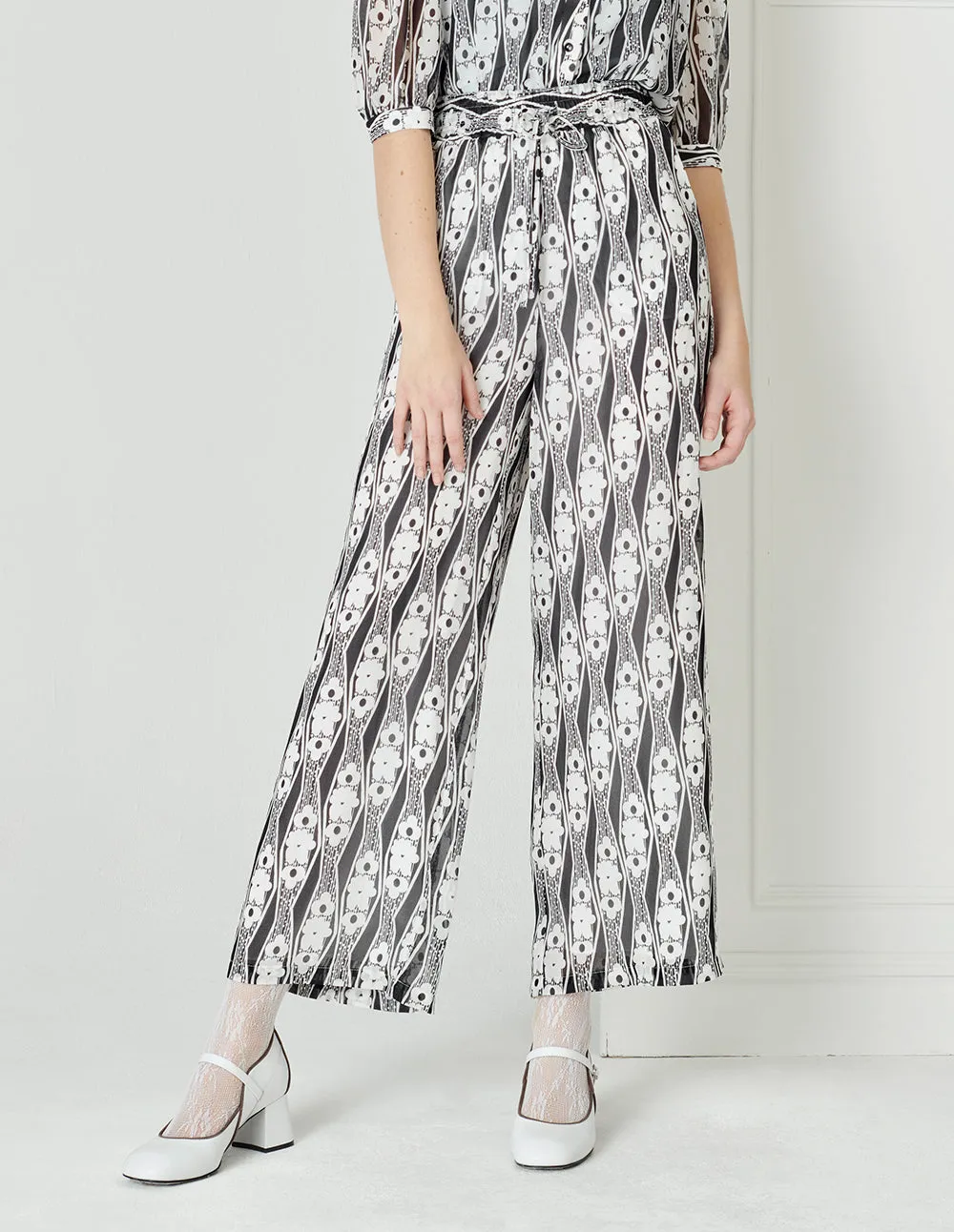 BORA AKSU Elastic Waist Printed Wide-Leg Trousers