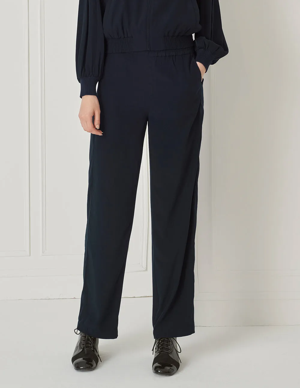 BORA AKSU Simple Coordinated Navy Blue Slimming Drape Wide-Leg Pants