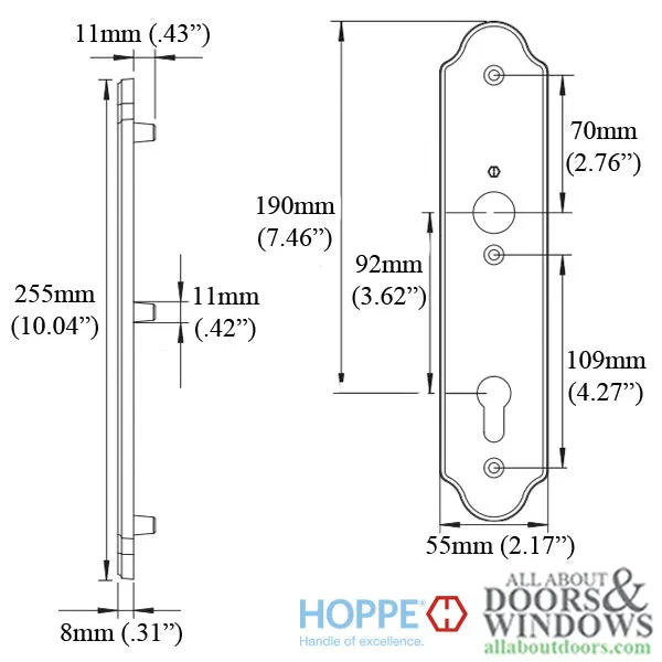 HOPPE Wide Traditional Interior Backplate M3965N for Active/Inactive Handlesets - Matte Black