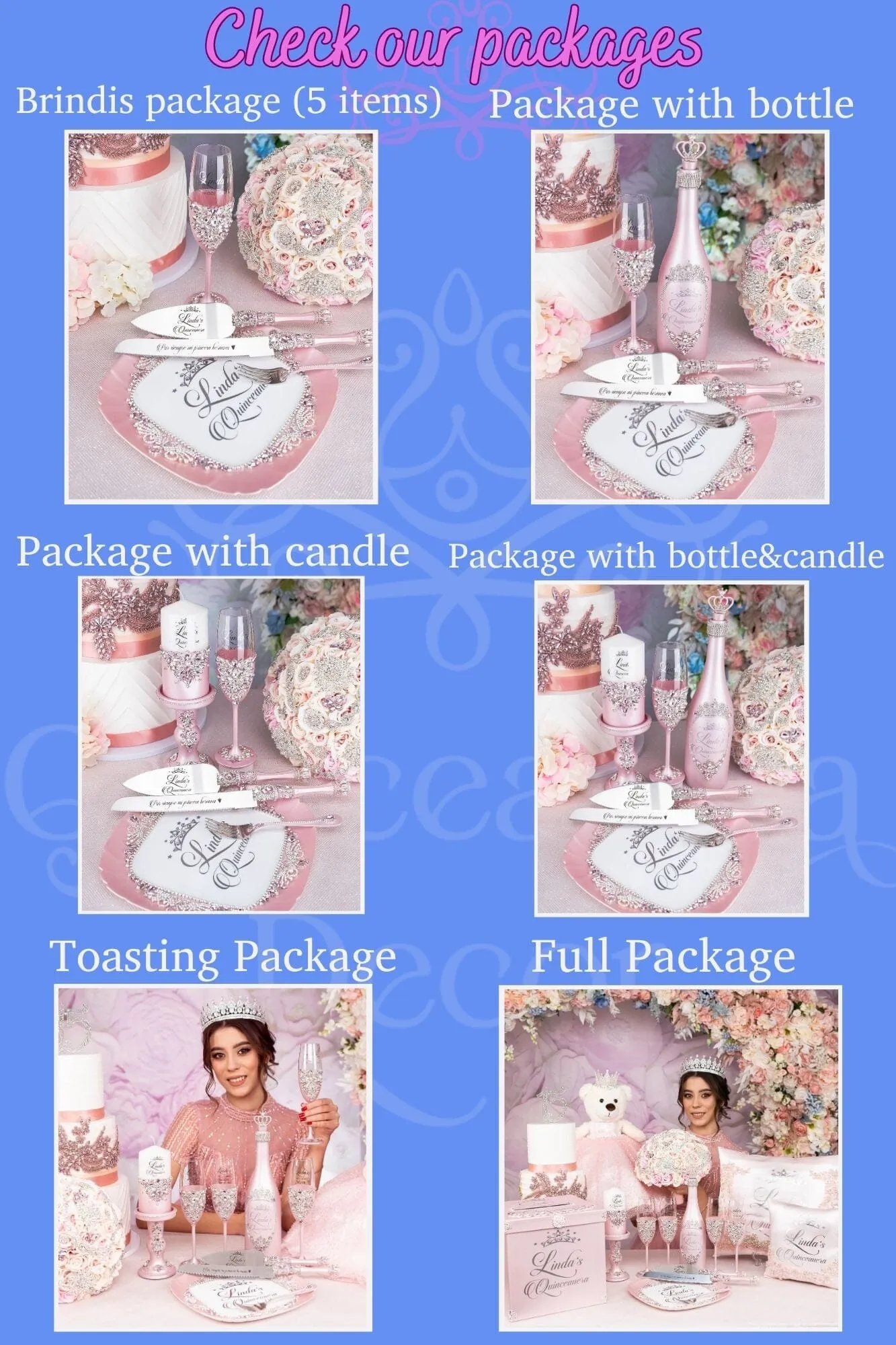 Light Blue Gold 1 quinceanera champagne glass