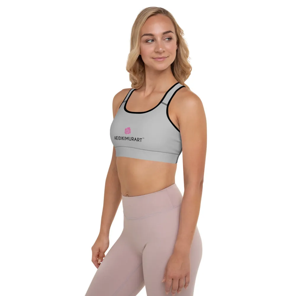 Light Grey Padded Sports Bra, Solid Color Designer Women's Gym Fitness Bra-Made in USA/EU