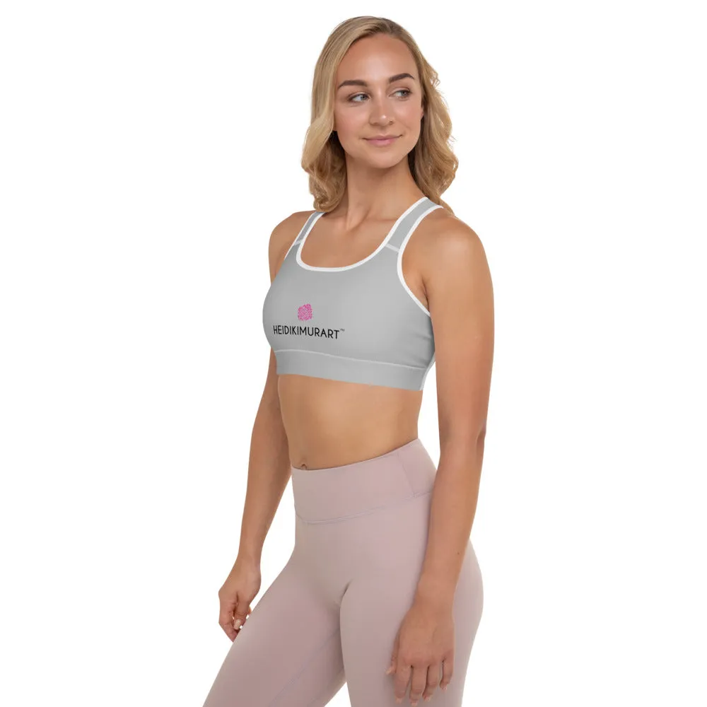 Light Grey Padded Sports Bra, Solid Color Designer Women's Gym Fitness Bra-Made in USA/EU
