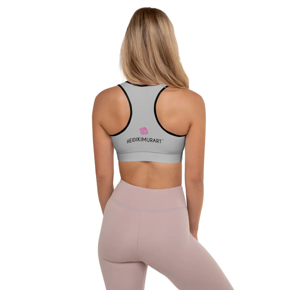 Light Grey Padded Sports Bra, Solid Color Designer Women's Gym Fitness Bra-Made in USA/EU