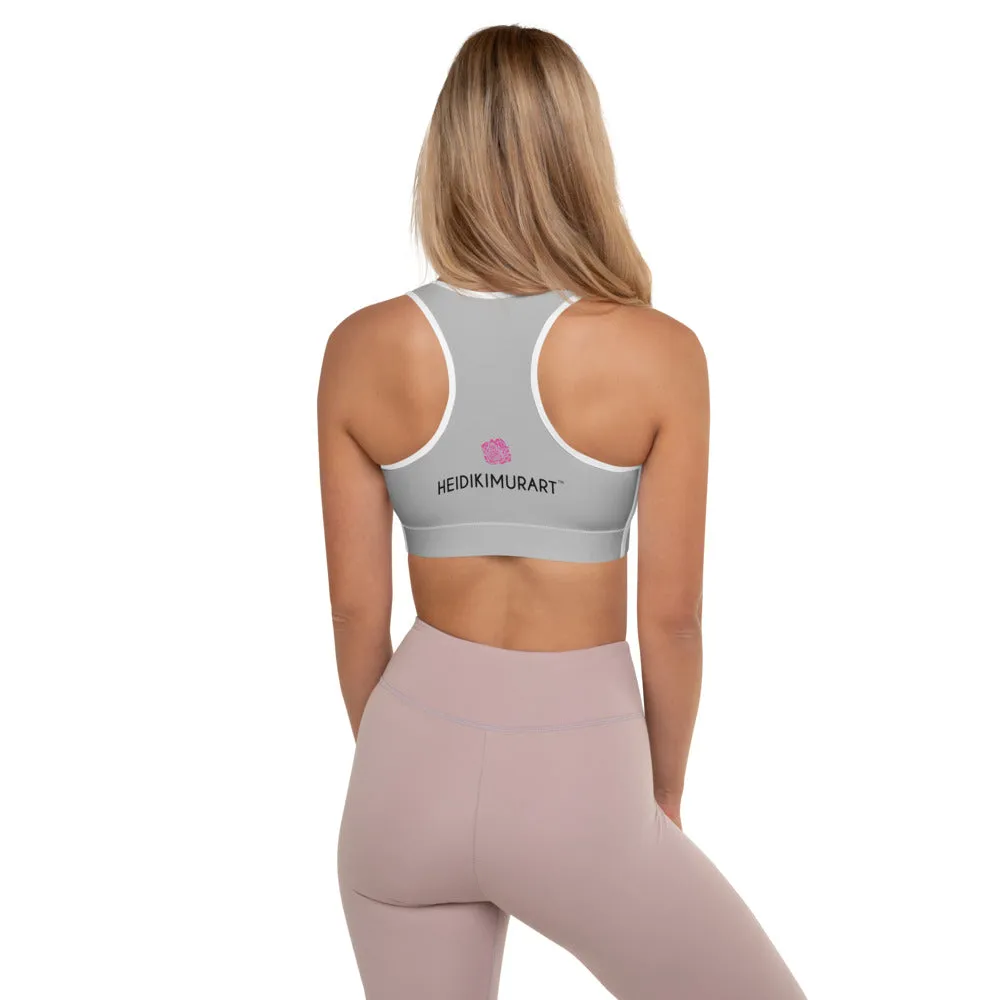 Light Grey Padded Sports Bra, Solid Color Designer Women's Gym Fitness Bra-Made in USA/EU