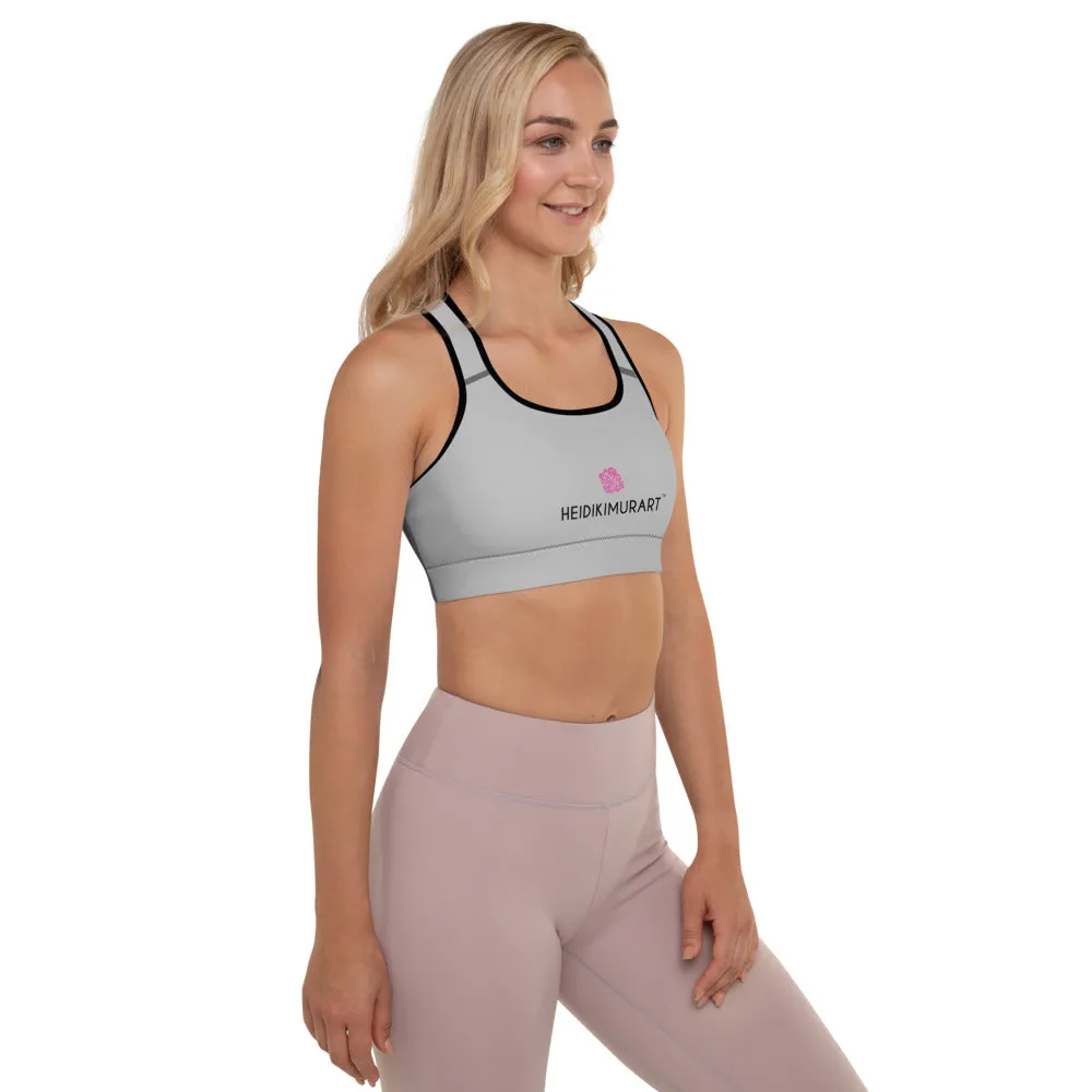 Light Grey Padded Sports Bra, Solid Color Designer Women's Gym Fitness Bra-Made in USA/EU