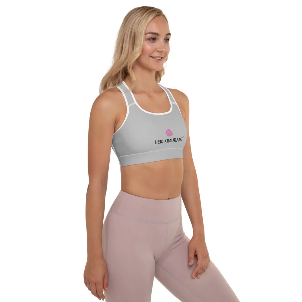 Light Grey Padded Sports Bra, Solid Color Designer Women's Gym Fitness Bra-Made in USA/EU