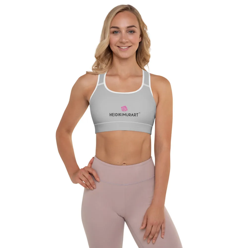 Light Grey Padded Sports Bra, Solid Color Designer Women's Gym Fitness Bra-Made in USA/EU