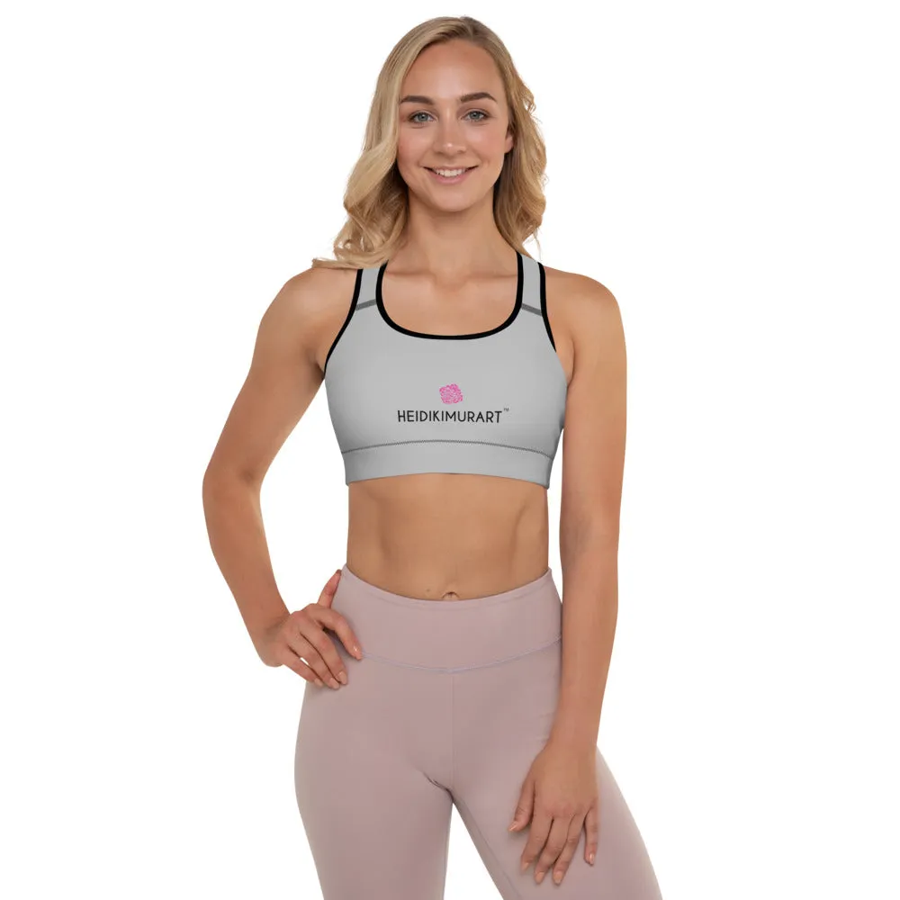 Light Grey Padded Sports Bra, Solid Color Designer Women's Gym Fitness Bra-Made in USA/EU