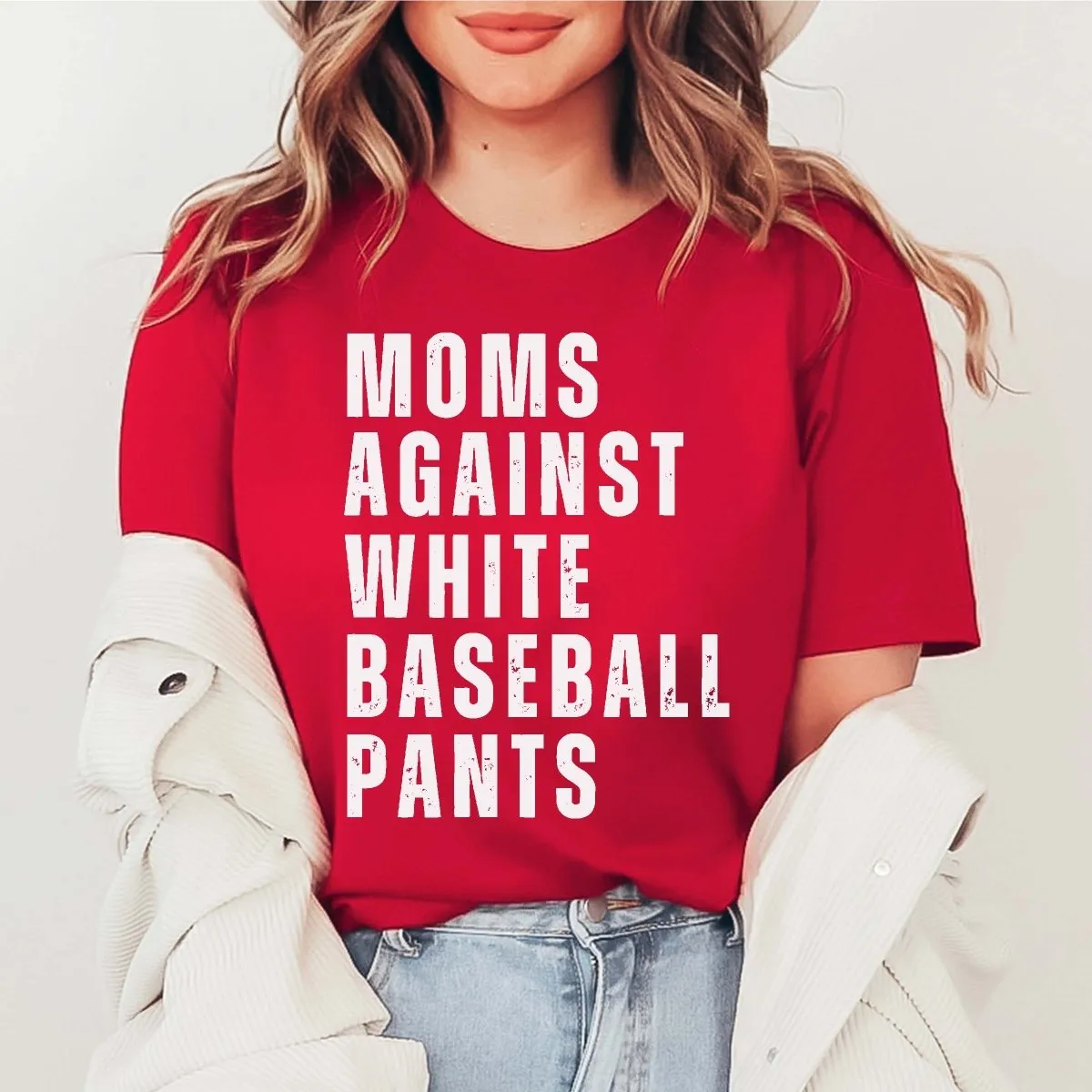Moms Against White Baseball Pants Wholesale Tee