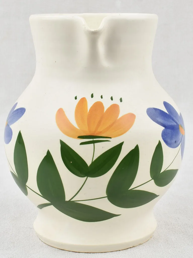 Pitcher w/ flowers - signed Les Grès Du Marais 8¾"