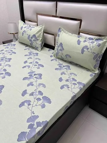 Pure Decor Amulya Collection Microfiber Queen Size Bedsheet for Double Bed (90"X100") with 2 Pillow Covers PD 4133 - Floral, Green