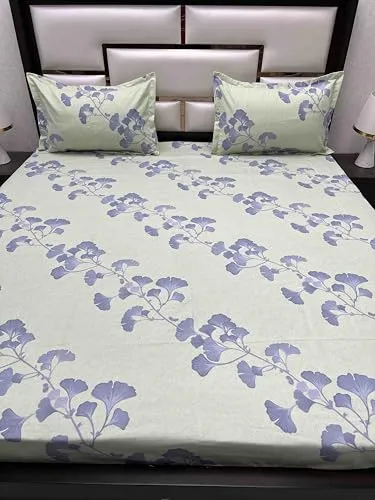 Pure Decor Amulya Collection Microfiber Queen Size Bedsheet for Double Bed (90"X100") with 2 Pillow Covers PD 4133 - Floral, Green