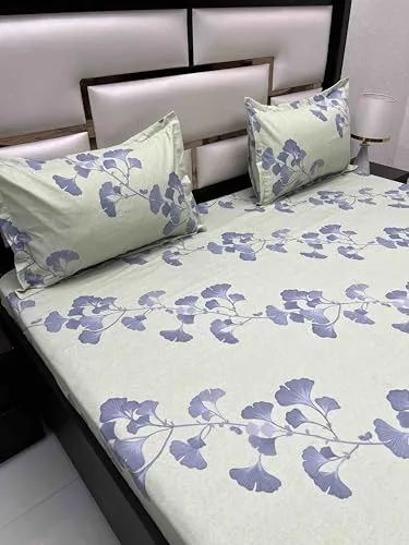 Pure Decor Amulya Collection Microfiber Queen Size Bedsheet for Double Bed (90"X100") with 2 Pillow Covers PD 4133 - Floral, Green