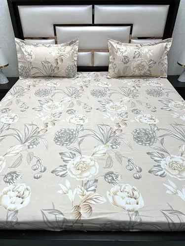 Pure Decor Amulya Collection Microfiber Queen Size Bedsheet for Double Bed (90"X100") with 2 Pillow Covers PD 4417 - Floral, Peach