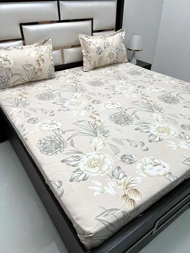 Pure Decor Amulya Collection Microfiber Queen Size Bedsheet for Double Bed (90"X100") with 2 Pillow Covers PD 4417 - Floral, Peach