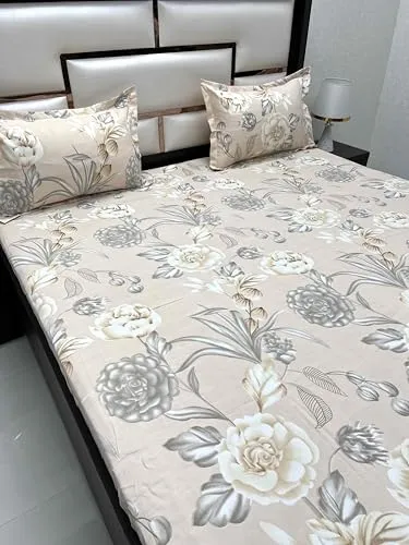 Pure Decor Amulya Collection Microfiber Queen Size Bedsheet for Double Bed (90"X100") with 2 Pillow Covers PD 4417 - Floral, Peach