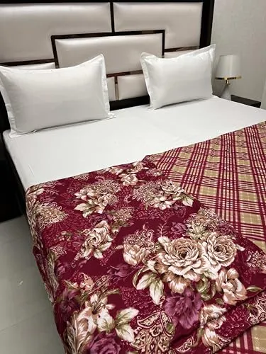 Pure Decor Comfy Collection Microfiber Comforter Double Bed King Size (88"X93") with Microfiber Layer Sheet Inside PD 4127 - Floral, Maroon