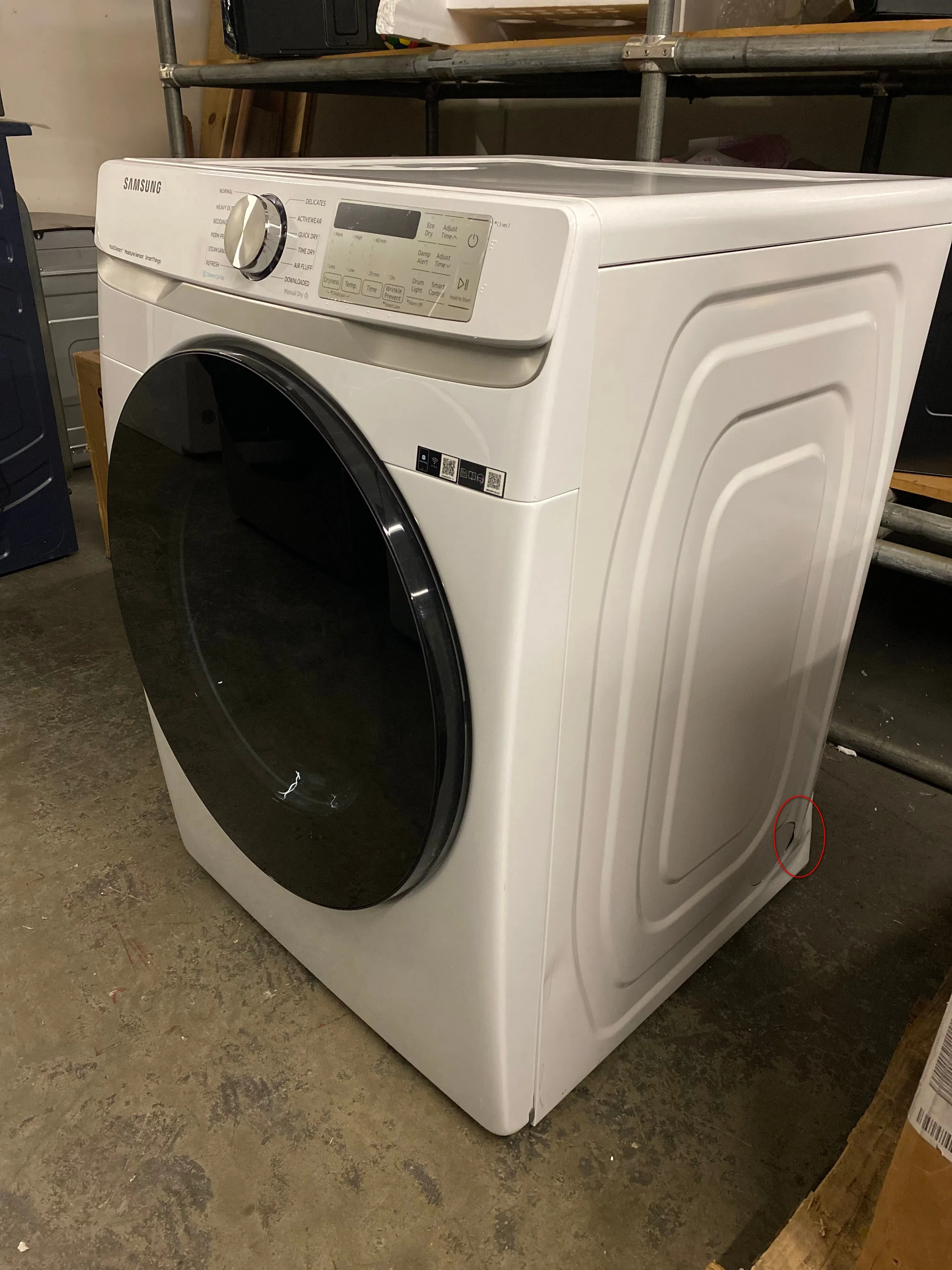 Samsung DVE45B6300W 27 Inch Electric Smart Dryer with 7.5 Cu.Ft. Capacity, Steam Sanitize , Sensor Dry, Wi-Fi Connectivity, 21 Dry Cycles, 10 Dry Options, 5 Temperature Settings, Interior Drum Light, 4 Way Venting, and ADA Compliant: White