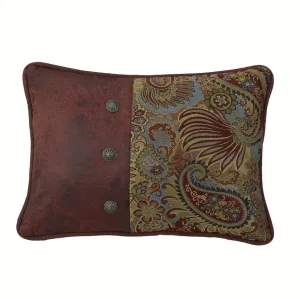 San Angelo Red Faux Leather & Concho Paisley Print Pillow