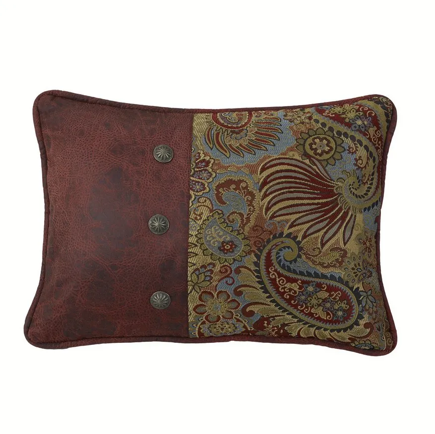 San Angelo Red Faux Leather & Concho Paisley Print Pillow