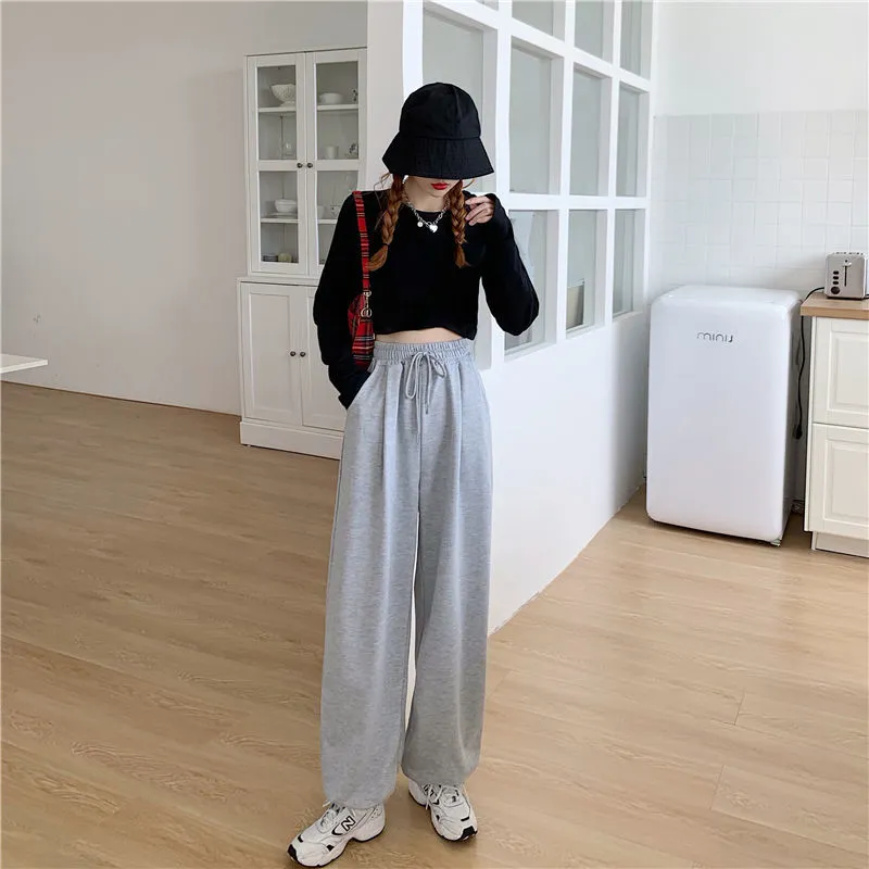 Wenkouban Women's Gray Sports Pants 2022 Fall Style Loose-Fitting Loose Pants Fashion Casual Sports Pants Black Trousers Jogger Streetwear