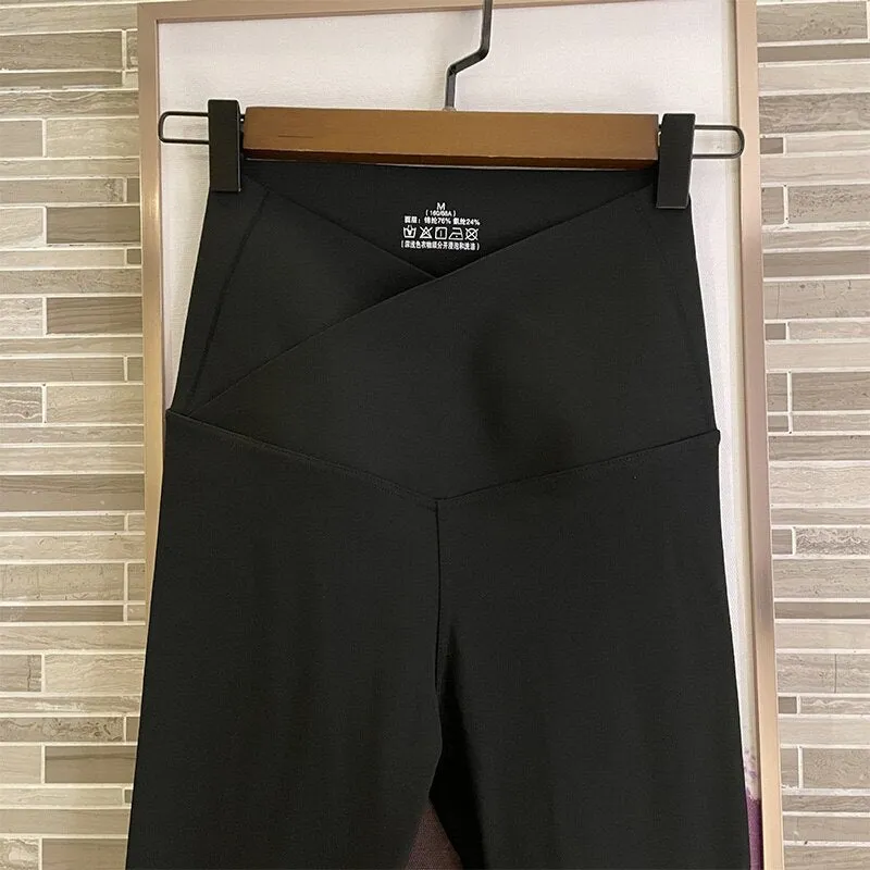 Wjczt Light Gray Shark Sports Leggings for Women Outer Wear Spring Summer Pants Cross Waist Abdominal Pressure Leggings
