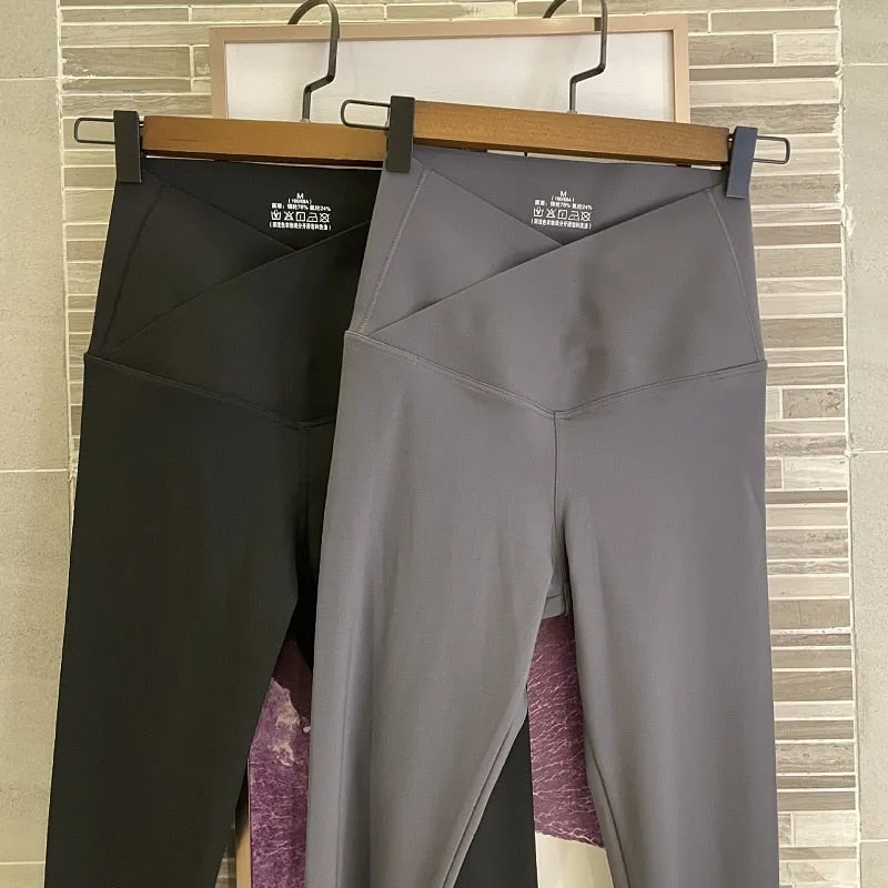 Wjczt Light Gray Shark Sports Leggings for Women Outer Wear Spring Summer Pants Cross Waist Abdominal Pressure Leggings
