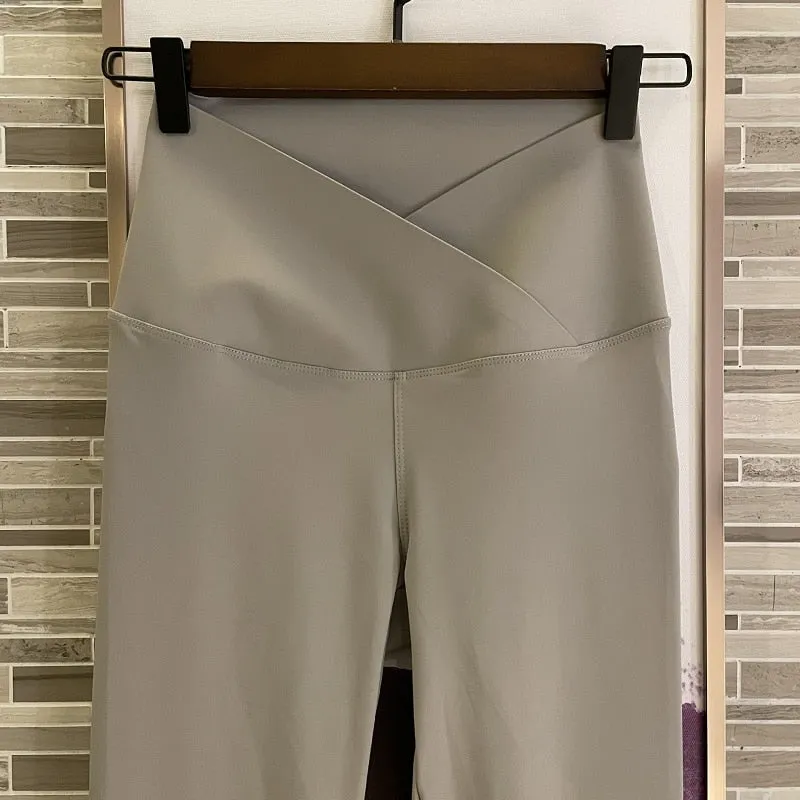 Wjczt Light Gray Shark Sports Leggings for Women Outer Wear Spring Summer Pants Cross Waist Abdominal Pressure Leggings