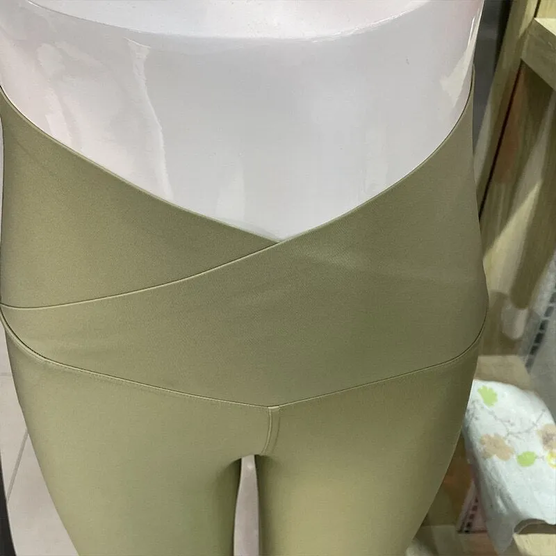 Wjczt Light Gray Shark Sports Leggings for Women Outer Wear Spring Summer Pants Cross Waist Abdominal Pressure Leggings