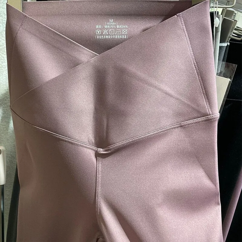 Wjczt Light Gray Shark Sports Leggings for Women Outer Wear Spring Summer Pants Cross Waist Abdominal Pressure Leggings