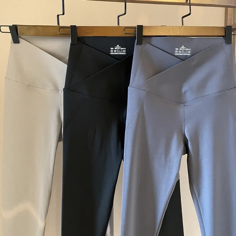 Wjczt Light Gray Shark Sports Leggings for Women Outer Wear Spring Summer Pants Cross Waist Abdominal Pressure Leggings