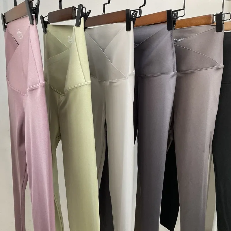 Wjczt Light Gray Shark Sports Leggings for Women Outer Wear Spring Summer Pants Cross Waist Abdominal Pressure Leggings