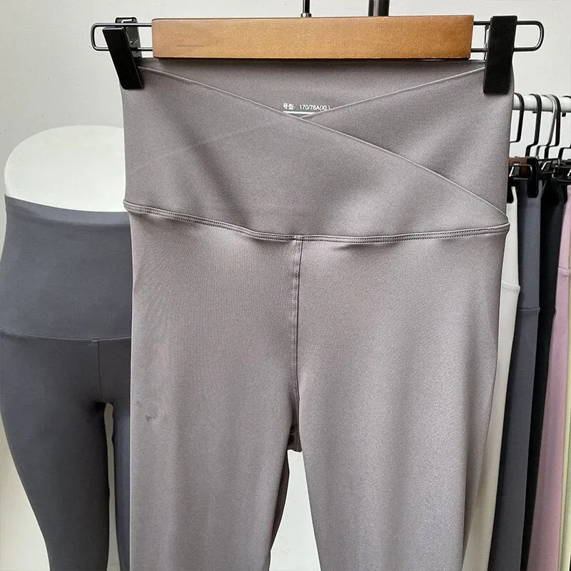 Wjczt Light Gray Shark Sports Leggings for Women Outer Wear Spring Summer Pants Cross Waist Abdominal Pressure Leggings